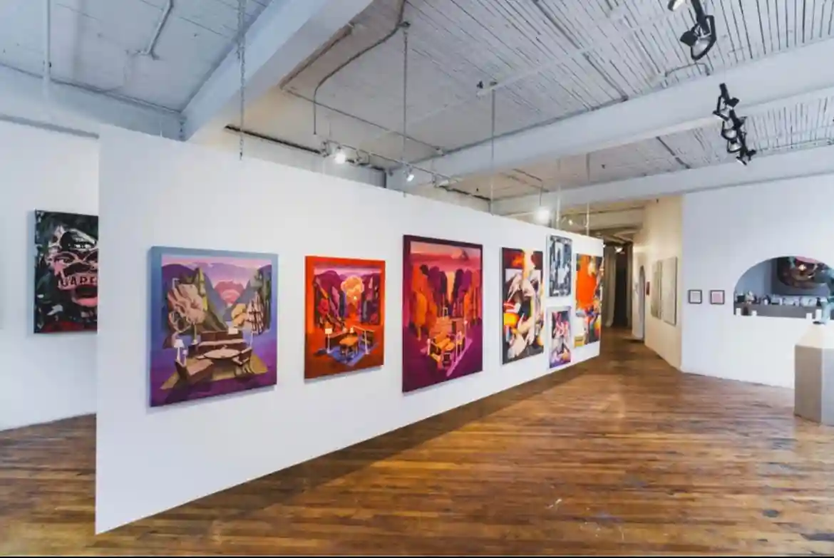 Gallery wall with colorful art